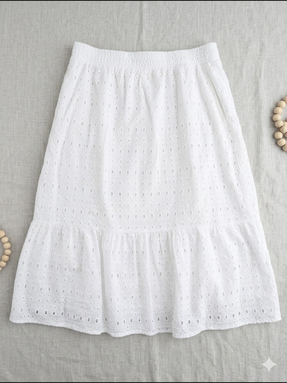 Eyelet Tiered White Romantic Boho City Girl Midi Skirt XL Western Stampede Rodeo - Picture 3 of 12